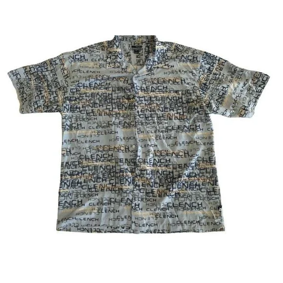 Clench Jeans Blue Clench All Over Print Button Up Shirt Mens Size XL - Picture 3 of 8